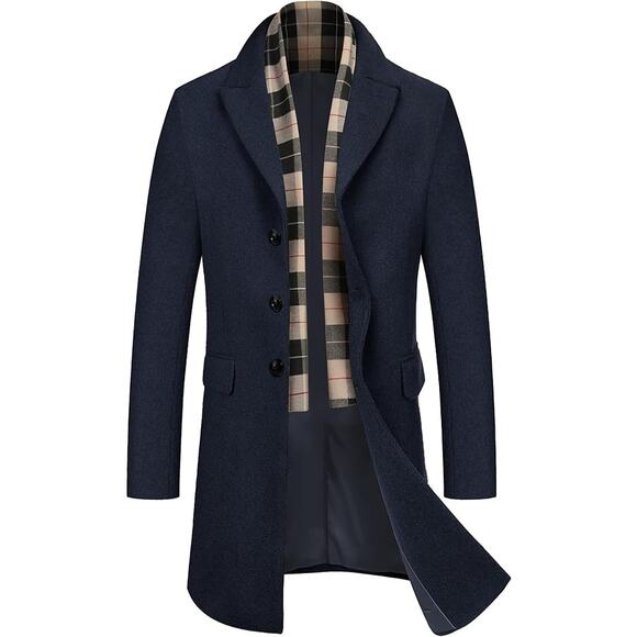 NWT COOFANDY Men's Peacoat Pea Coats Winter Breasted W Detachable Scarf,Navy-S - Picture 1 of 5